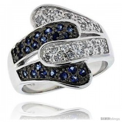 Sterling Silver & Rhodium Plated Freeform Band, w/ Tiny High Quality Sapphire & White CZ's, 3/4" (19 mm) wide