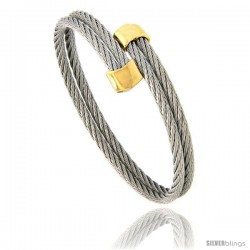 Stainless Steel Cable Golf Bracelet Gold-Tone Ends, 7 in