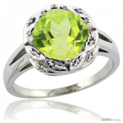 14k White Gold Diamond Halo Peridot Ring 2.7 ct Checkerboard Cut Cushion Shape 8 mm, 1/2 in wide