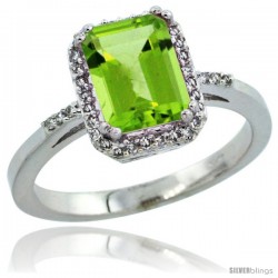 14k White Gold Diamond Peridot Ring 1.6 ct Emerald Shape 8x6 mm, 1/2 in wide -Style Cw411129