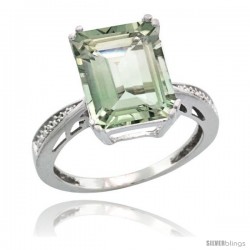 Sterling Silver Diamond Green-Amethyst Ring 5.83 ct Emerald Shape 12x10 Stone 1/2 in wide -Style Cwg02149