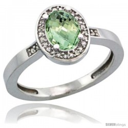 Sterling Silver Diamond Natural Green Amethyst Ring Ring 1 ct 7x5 Stone 1/2 in wide