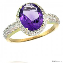 14k Yellow Gold Diamond Amethyst Ring Oval Stone 10x8 mm 2.4 ct 1/2 in wide