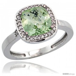 Sterling Silver Diamond Natural Green Amethyst Ring Ring 2.08 ct Checkerboard Cushion 8mm Stone 1/2.08 in wide