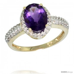 14k Yellow Gold Diamond Amethyst Ring Oval Stone 9x7 mm 1.76 ct 1/2 in wide