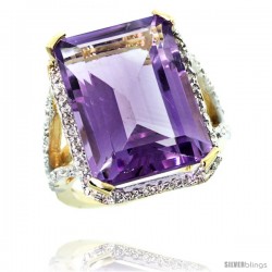 14k Yellow Gold Diamond Amethyst Ring 14.96 ct Emerald shape 18x13 Stone 13/16 in wide