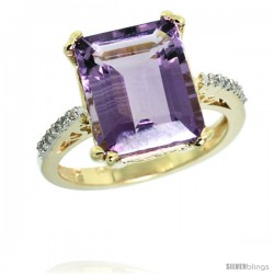 14k Yellow Gold Diamond Amethyst Ring 5.83 ct Emerald Shape 12x10 Stone 1/2 in wide