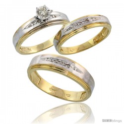 10k Yellow Gold Diamond Trio Wedding Ring Set His 6mm & Hers 5mm -Style 10y113w3