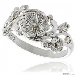 Sterling Silver Flower Ring 3/8 in wide