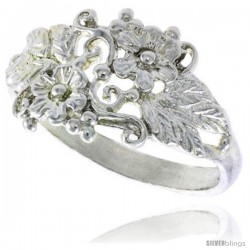 Sterling Silver Floral Vine Ring 3/8 in wide