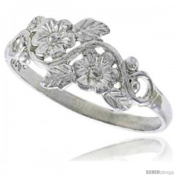 Sterling Silver Floral Vine Ring Polished finish 3/8 in wide