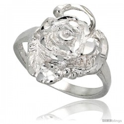 Sterling Silver Rose Flower Ring Polished finish 5/8 in wide -Style Ffr434