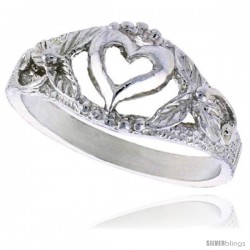 Sterling Silver Heart Ring Polished finish 3/8 in wide