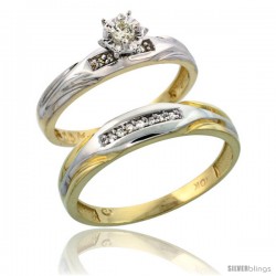 10k Yellow Gold 2-Piece Diamond wedding Engagement Ring Set for Him & Her, 3.5mm & 4.5mm wide