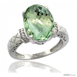 Sterling Silver Diamond Natural Green Amethyst Ring Ring 5.5 ct Oval 14x10 Stone