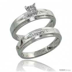 10k White Gold Diamond Engagement Rings Set 2-Piece 0.08 cttw Brilliant Cut, 3/16 in wide -Style 10w013e2