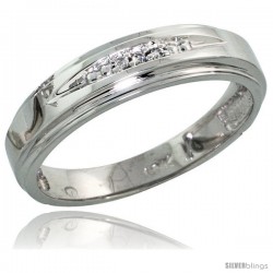 10k White Gold Ladies Diamond Wedding Band Ring 0.02 cttw Brilliant Cut, 3/16 in wide -Style 10w013lb