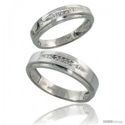 10k White Gold Diamond Wedding Rings 2-Piece set for him 6 mm & Her 5 mm 0.05 cttw Brilliant Cut
