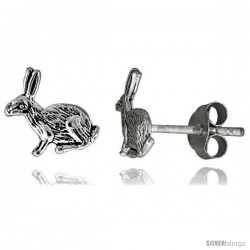 Tiny Sterling Silver Rabbit Stud Earrings 3/8 in