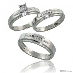 10k White Gold Diamond Trio Engagement Wedding Ring 3-piece Set for Him & Her 6 mm & 5 mm wide 0.11 cttw Brilliant Cut