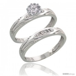 10k White Gold Diamond Engagement Rings Set 2-Piece 0.09 cttw Brilliant Cut, 1/8 in wide -Style 10w014e2