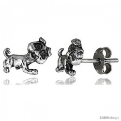 Tiny Sterling Silver Dog Stud Earrings 3/8 in