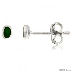 Sterling Silver Tiny Inlaid Green Onyx Stud Earrings Nose Studs, 1/8 in
