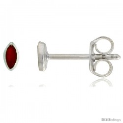 Sterling Silver Tiny Carnelian Stone Stud Earrings Nose Studs Navette Shape, 5/32 in