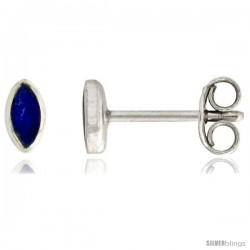 Sterling Silver Tiny Blue Lapis Stone Stud Earrings Navette Shape, 3/16 in