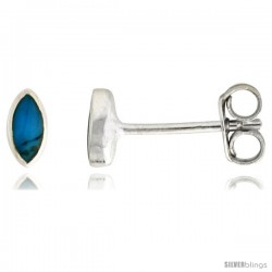 Sterling Silver Tiny Turquoise Stud Earrings Navette Shape, 3/16 in