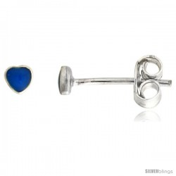 Sterling Silver Tiny Inlaid Sky Blue Resin Stud Earrings / Nose Studs Heart Shape, 1/8 in