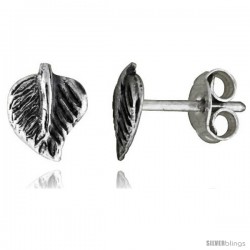 Tiny Sterling Silver Leaf Stud Earrings 5/16 in