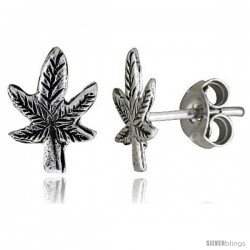 Tiny Sterling Silver Leaf Stud Earrings 5/16 in -Style Es62