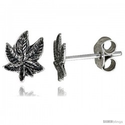 Tiny Sterling Silver Leaf Stud Earrings 5/16 in -Style Es63