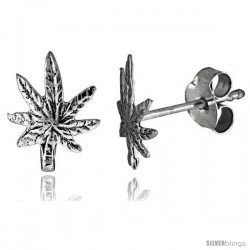 Tiny Sterling Silver Leaf Stud Earrings 3/8 in -Style Es65