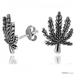 Tiny Sterling Silver Leaf Stud Earrings 9/16 in