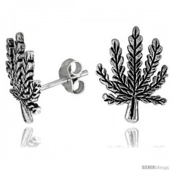 Tiny Sterling Silver Leaf Stud Earrings 9/16 in