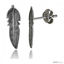 Tiny Sterling Silver Feather Stud Earrings 5/8 in