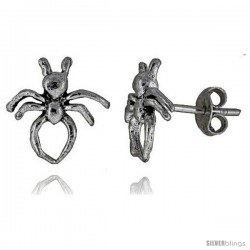 Tiny Sterling Silver Spider Stud Earrings 1/2 in