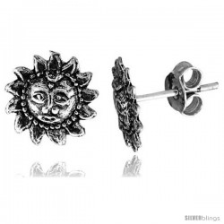 Tiny Sterling Silver Sun Stud Earrings 3/8 in