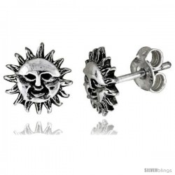 Tiny Sterling Silver Sun Stud Earrings 5/16 in