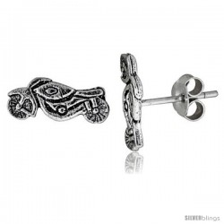 Tiny Sterling Silver MOTORCYCLE Stud Earrings 7/16 in