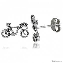 Tiny Sterling Silver Bicycle Stud Earrings 3/8 in