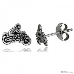 Tiny Sterling Silver MOTORCYCLE Stud Earrings 5/16 in -Style Es83