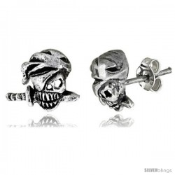 Tiny Sterling Silver Pirate Skull Stud Earrings 1/2 in