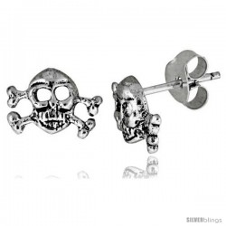 Tiny Sterling Silver Skull and Crossbones Stud Earrings 5/16 in