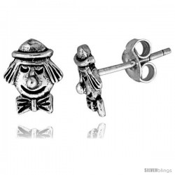 Tiny Sterling Silver Clown Face Stud Earrings 5/16 in