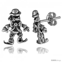 Tiny Sterling Silver Clown Stud Earrings 9/16 in