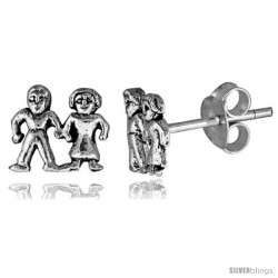 Tiny Sterling Silver Boy-Girl Stud Earrings 5/16 in