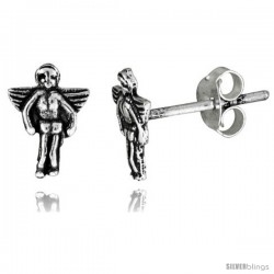 Tiny Sterling Silver Angel Stud Earrings 3/8 in